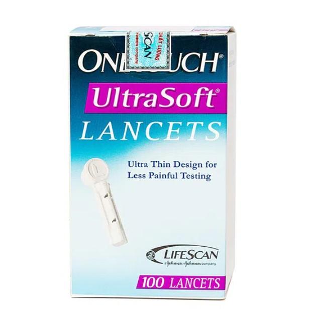 Hộp 25 Kim ONETOUCH UltraSoft lấy máu đường huyết tiệt trùng bốn cạnh, kim tròn, ít đau, không sưng tấy