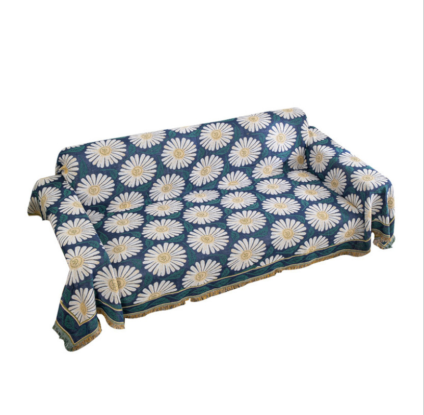 Khăn phủ sofa họa tiết thổ cẩm, Thảm vintage trải sàn phòng khách họa tiết Hoa Cúc