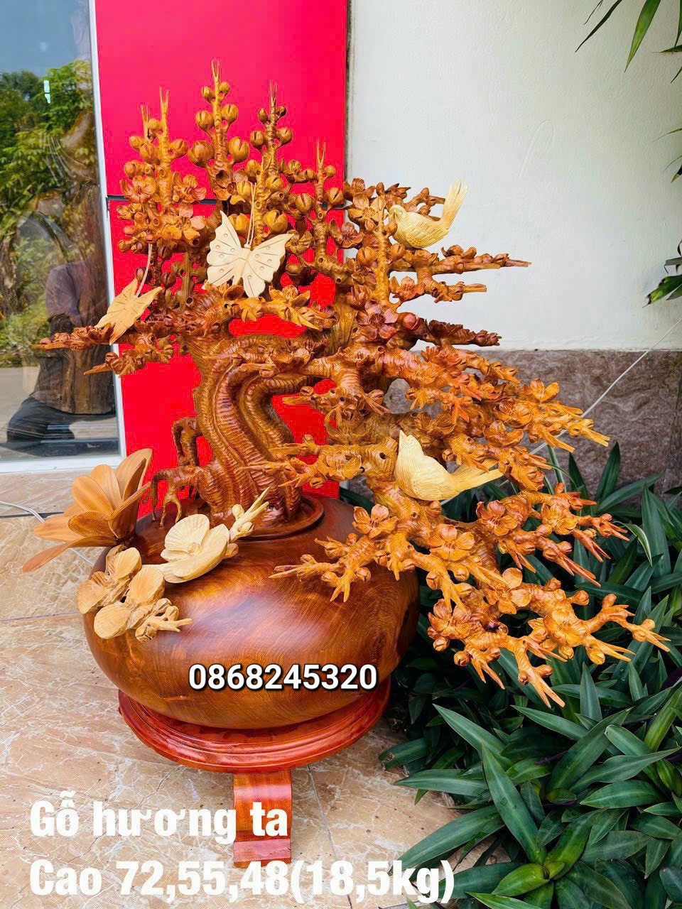 2 bình hoa mai lan phong thủy trang trí phòng khách gỗ hương ta