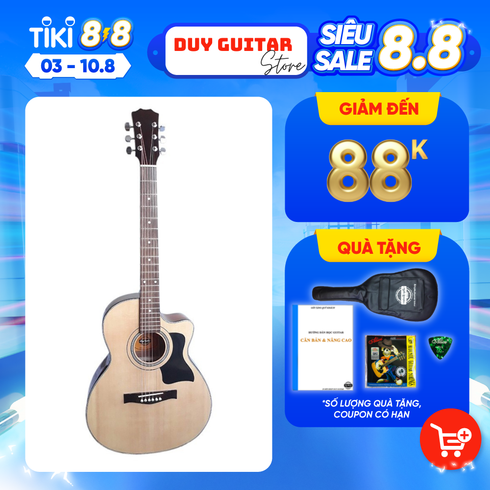 Đàn Guitar Acoustic DT70 màu gỗ tự nhiên laminate cần đàn có ty dành cho bạn mới tập Duy Guitar tặng 4 phụ kiện