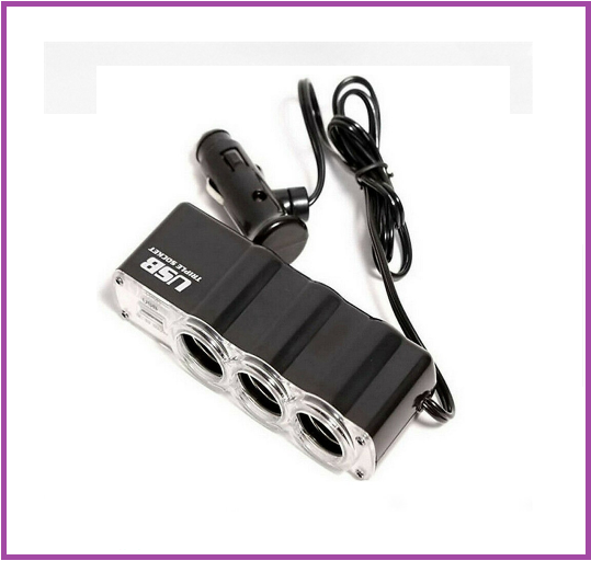 Bộ chia tẩu sạc dùng cho ô tô, xe hơi với 3 lỗ tẩu sạc kết hợp 1 cổng USB