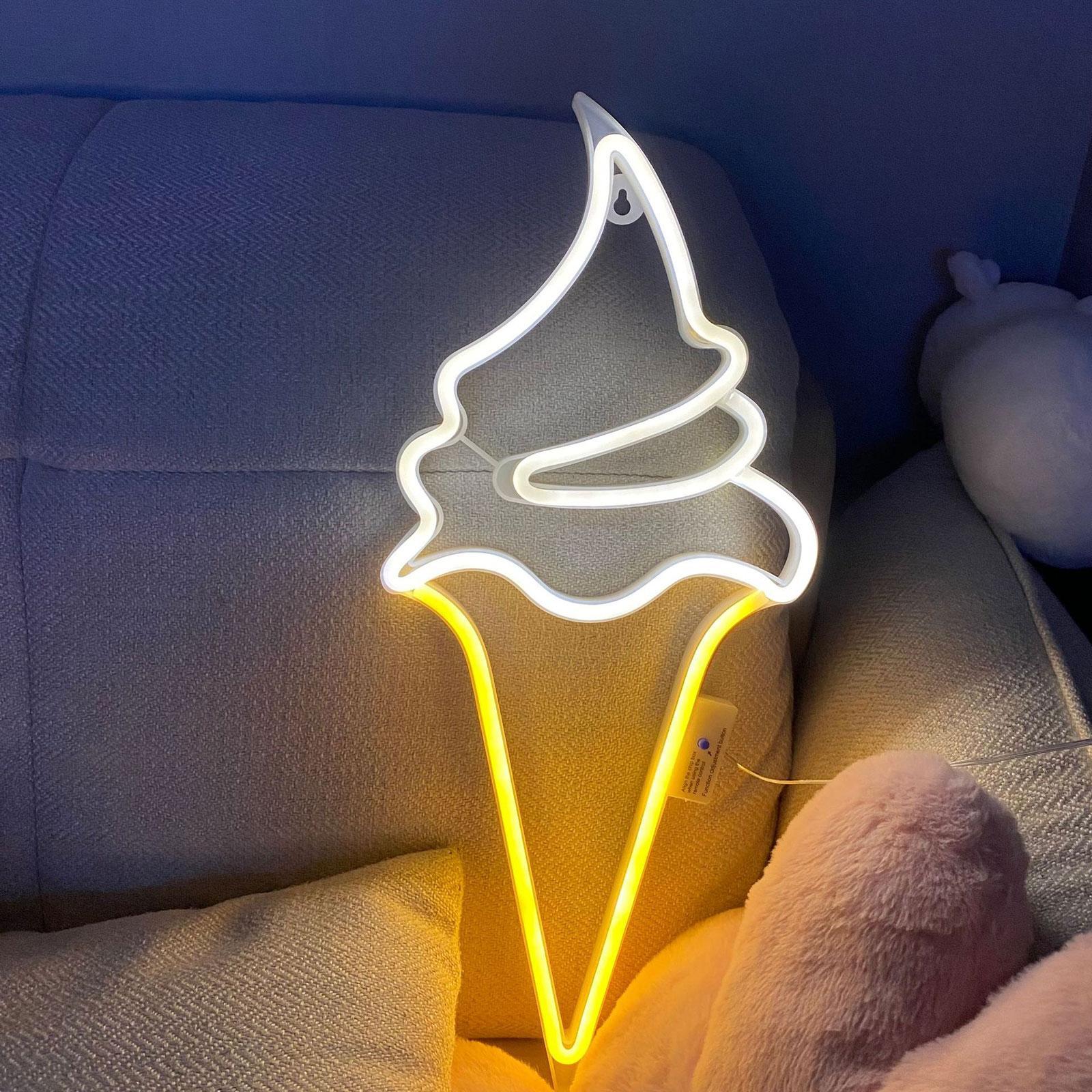 Big Ice Cream LED Neon Sign 8 Light Modes Night Lights Wall Hanging Decor for Holiday