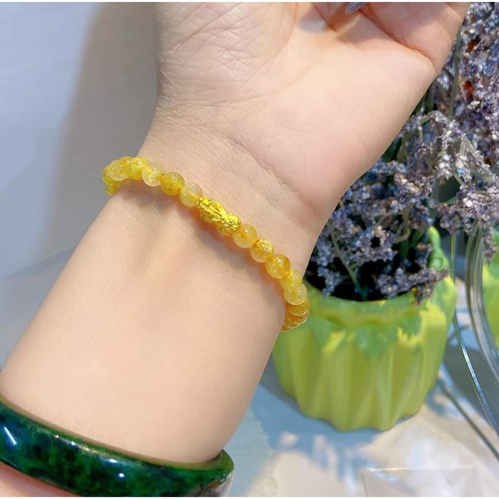 Vòng tay đá. Thach Anh Tóc Vàng Mix Tỳ Hưu Vàng