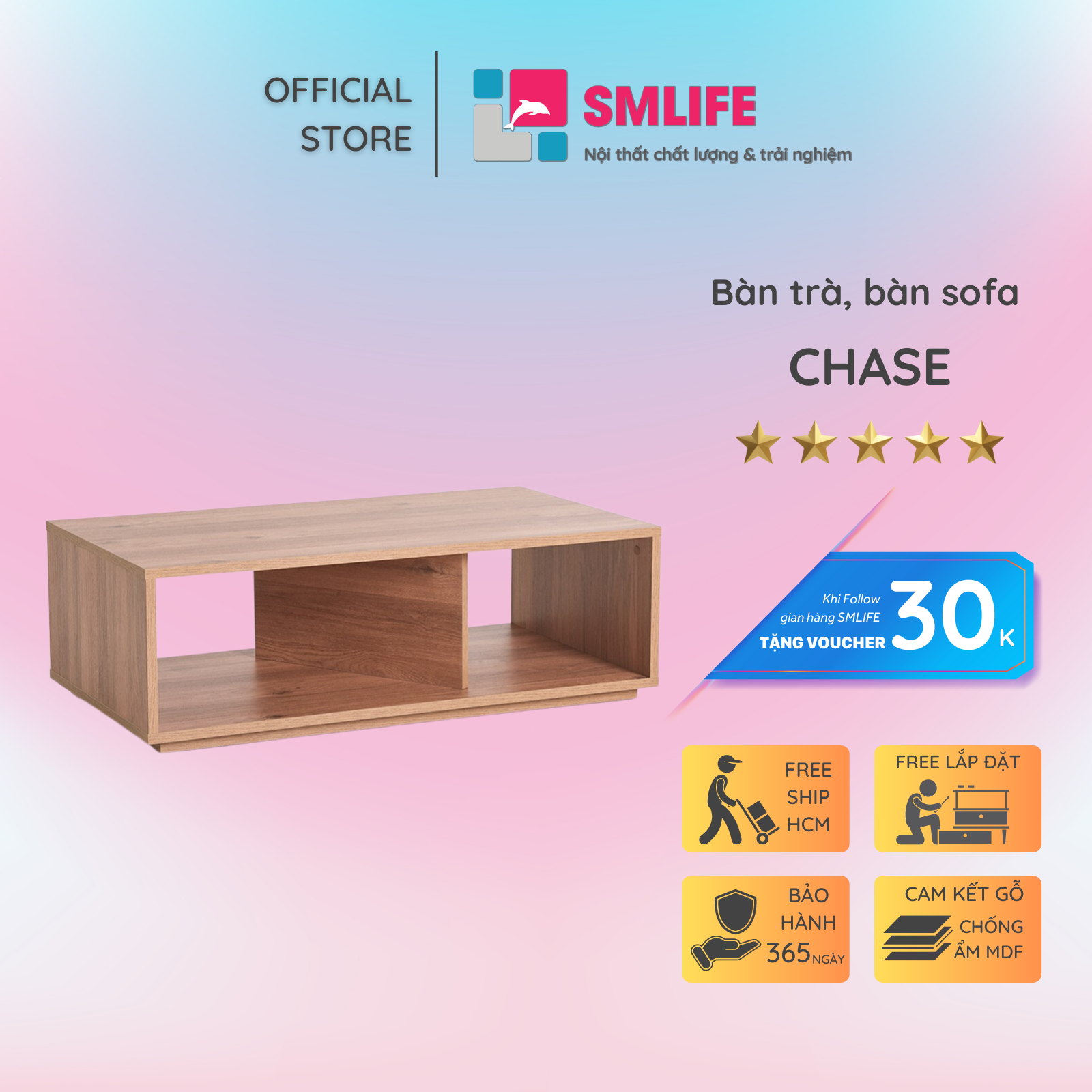 Bàn trà gỗ hiện đại SMLIFE Chase   | Gỗ MDF dày 17mm chống ẩm | D100xR55xC35cm - Màu