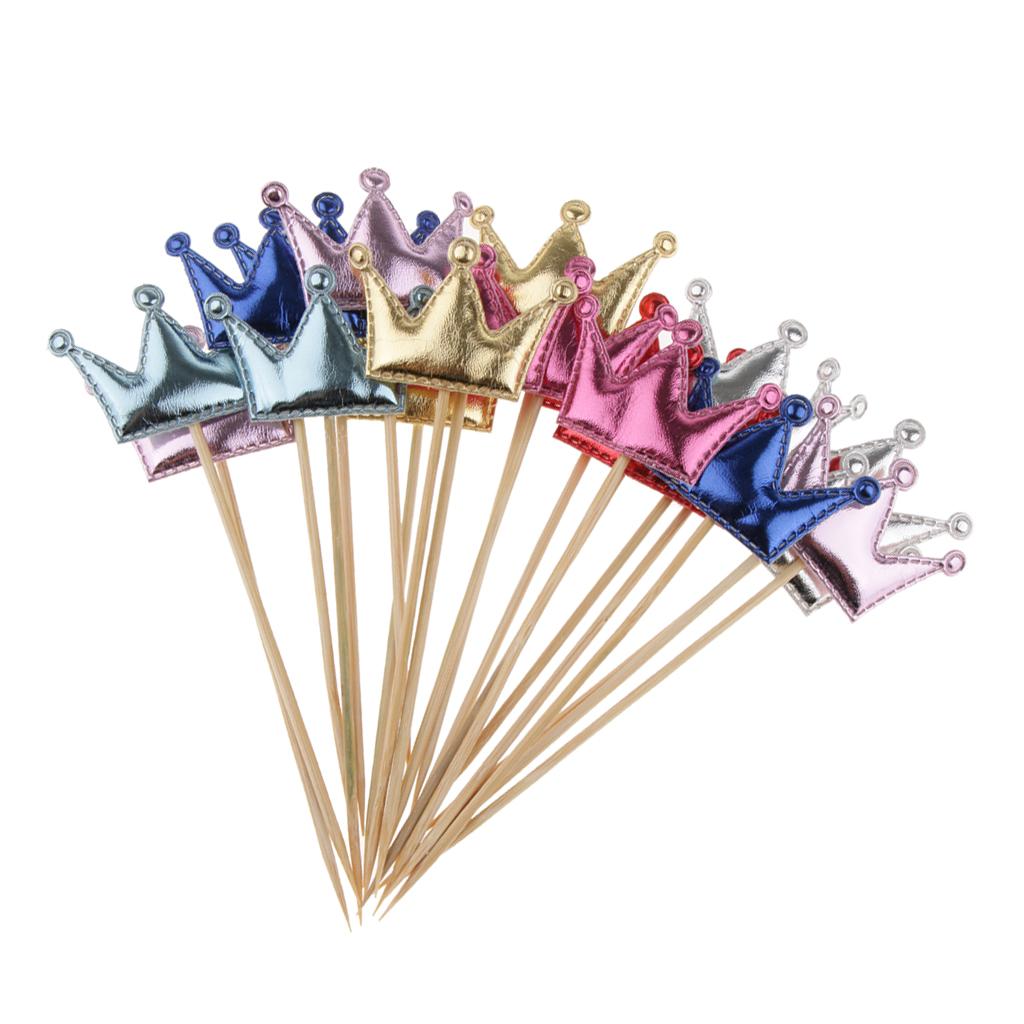 20 Pieces PU Crown Cake Topper Birthday Party Cupcake Picks Multi