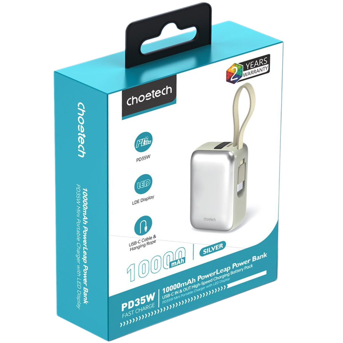 Pin dự phòng sạc nhanh công suất 35W Choetech B832 dung lượng 10000mAh tích hợp cáp sạc Type C (Hàng chính hãng)