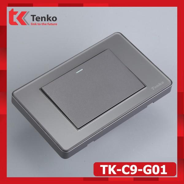 Công Tắc 1 Nút Âm Tường – Mặt PVC Trong Bo Viền Xám - Chống Xước, Chống Bạc Màu Tenko TK-C9-G001