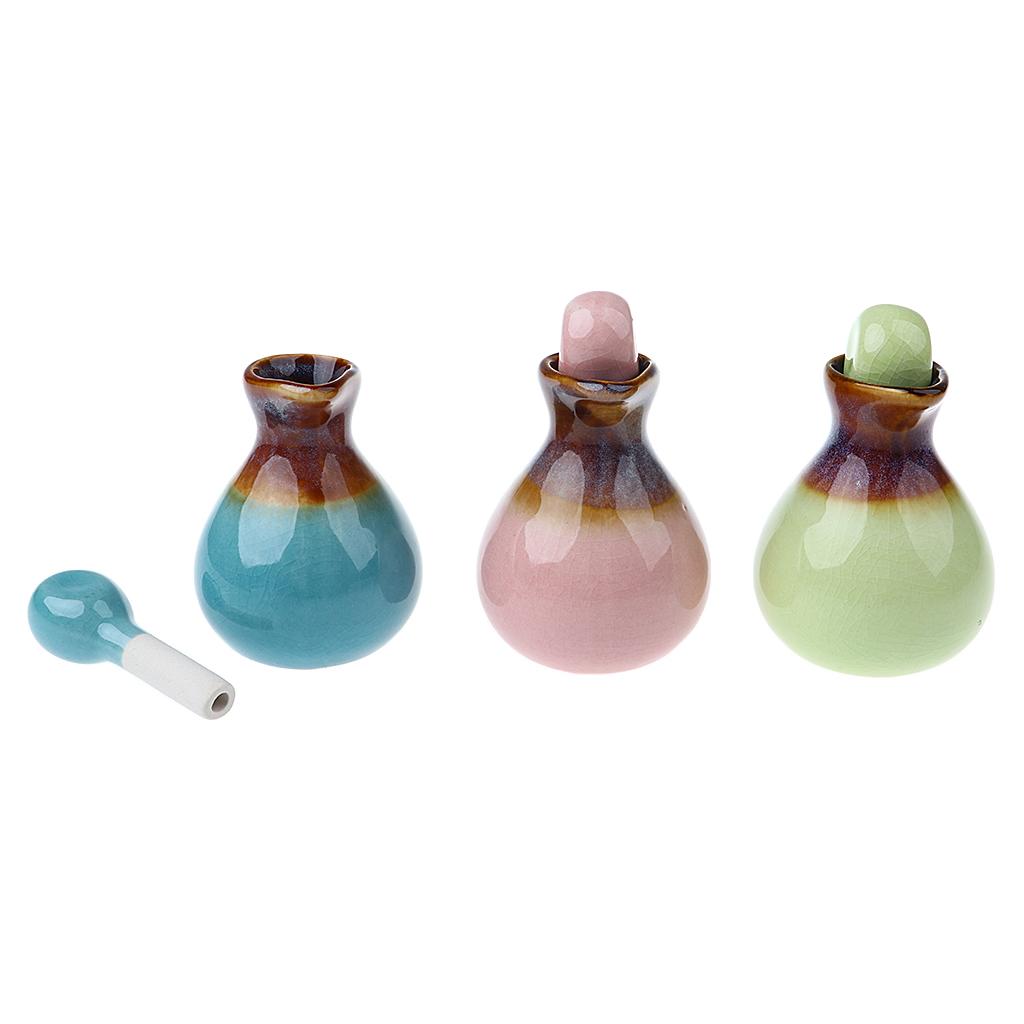 3Pieces Ceramic Essential Oil Bottle Aromatherapy Diffuser Reusable Storage Jar for Beauty Salon, Aromatherapy Stores, Personal Use