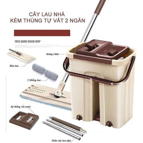 BỘ CHỔI LAU NHÀ THÔNG MINH TỰ VẮT + 2 BÔNG LAU HÌNH NHỮ NHẬT