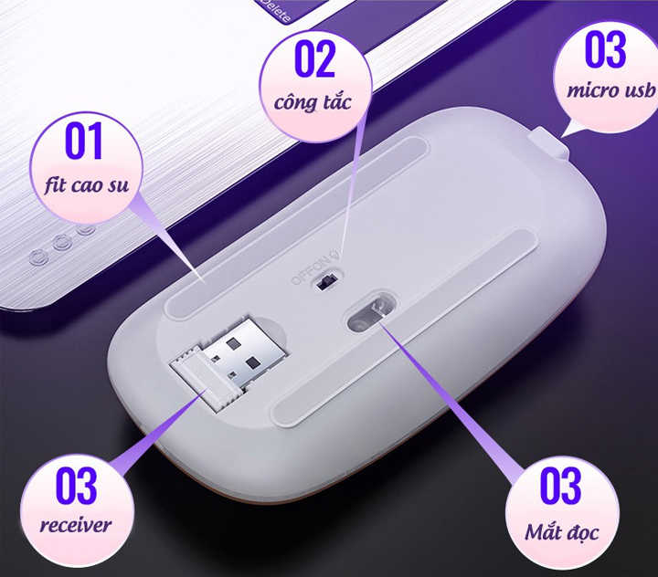 Chuột Sạc Không Dây Wireless 2.4Ghz MX Chống Ồn Có Led Đổi Màu-Hàng Chính Hãng