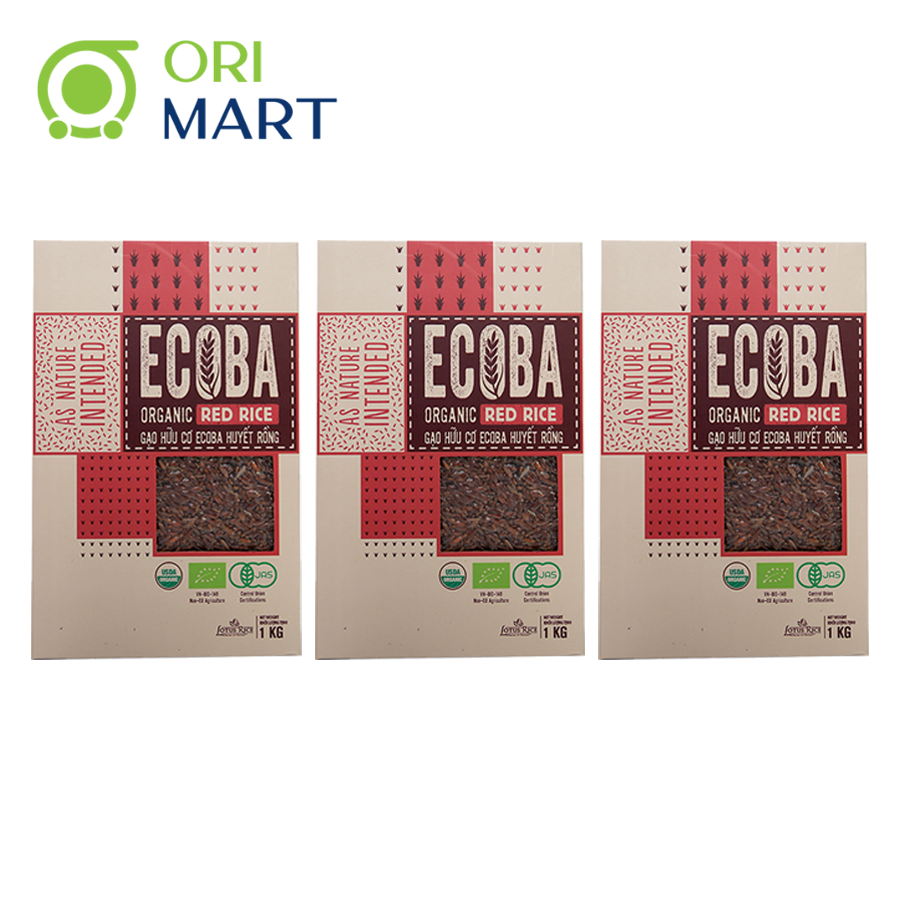 Combo 3 Gạo Lứt Đỏ Hữu Cơ Ecoba Huyết Rồng Tốt Cho Người Ăn Kiêng Đảm Bảo Dưỡng Chất Túi 1Kg Orimart