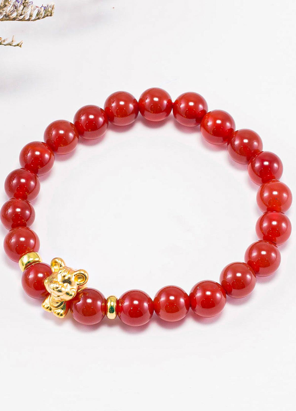 Vòng tay đá mã não đỏ charm 12 con giáp bạc mạ vàng 24k Mệnh Hỏa, Thổ - Ngọc Qúy Gemstones