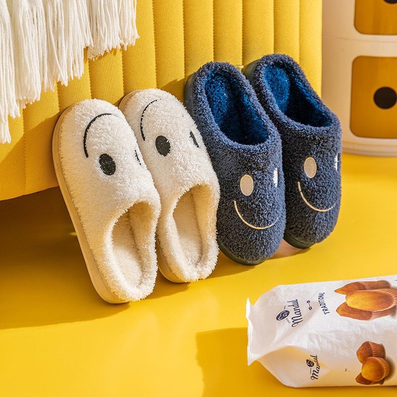 Dép bông lông xù đi trong nhà, văn phòng hình mặt cười đi mùa đông ấm áp, xinh xắn, chống trơn DA07