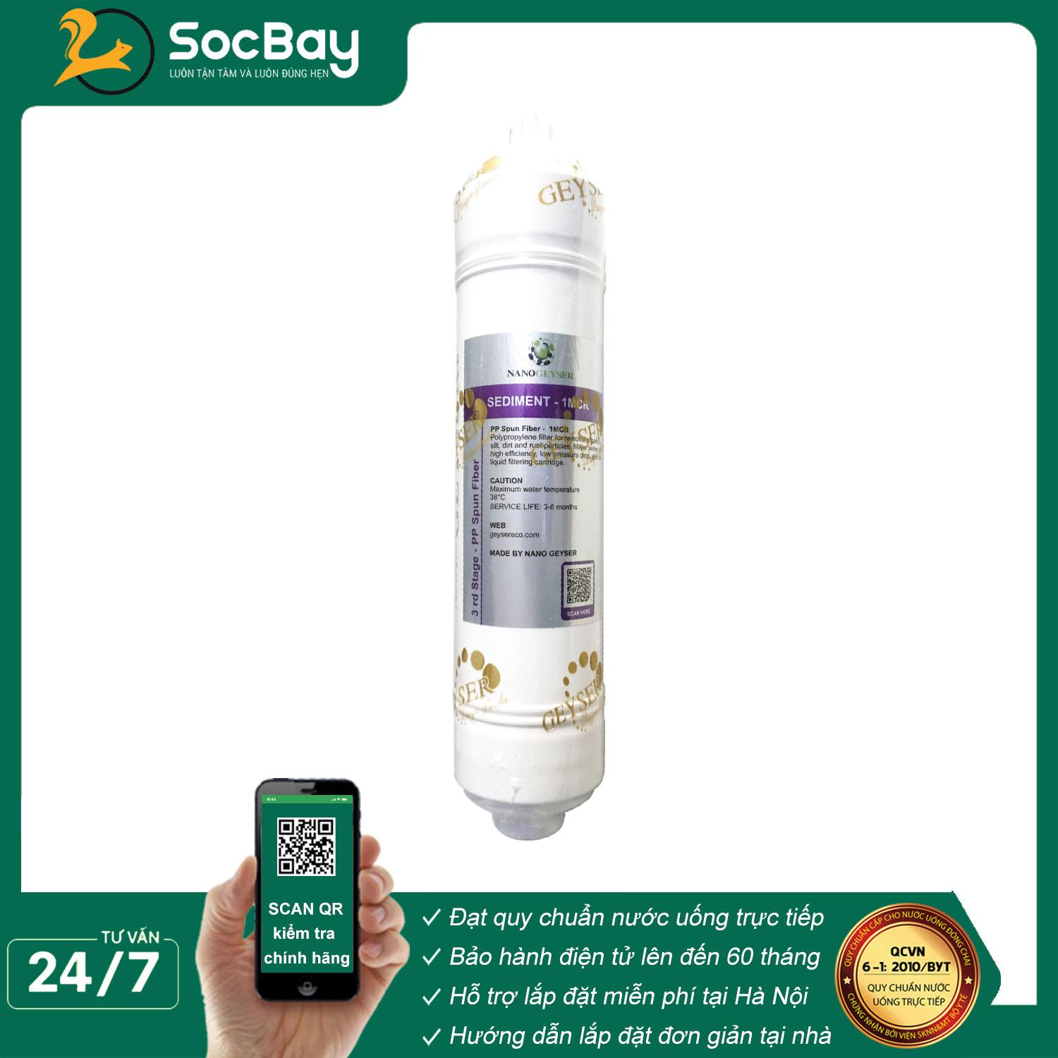 Lõi đúc Sediment 1 Micron Nano Geyser, Lõi lọc nước số 3 máy RO lõi đúc - Hàng Chính Hãng