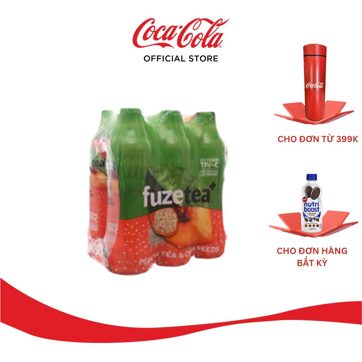 Lốc 6 chai trà đào và hạt chia Fuzetea+ 450ml/chai Sale 4.4 Coca-Cola Official Store