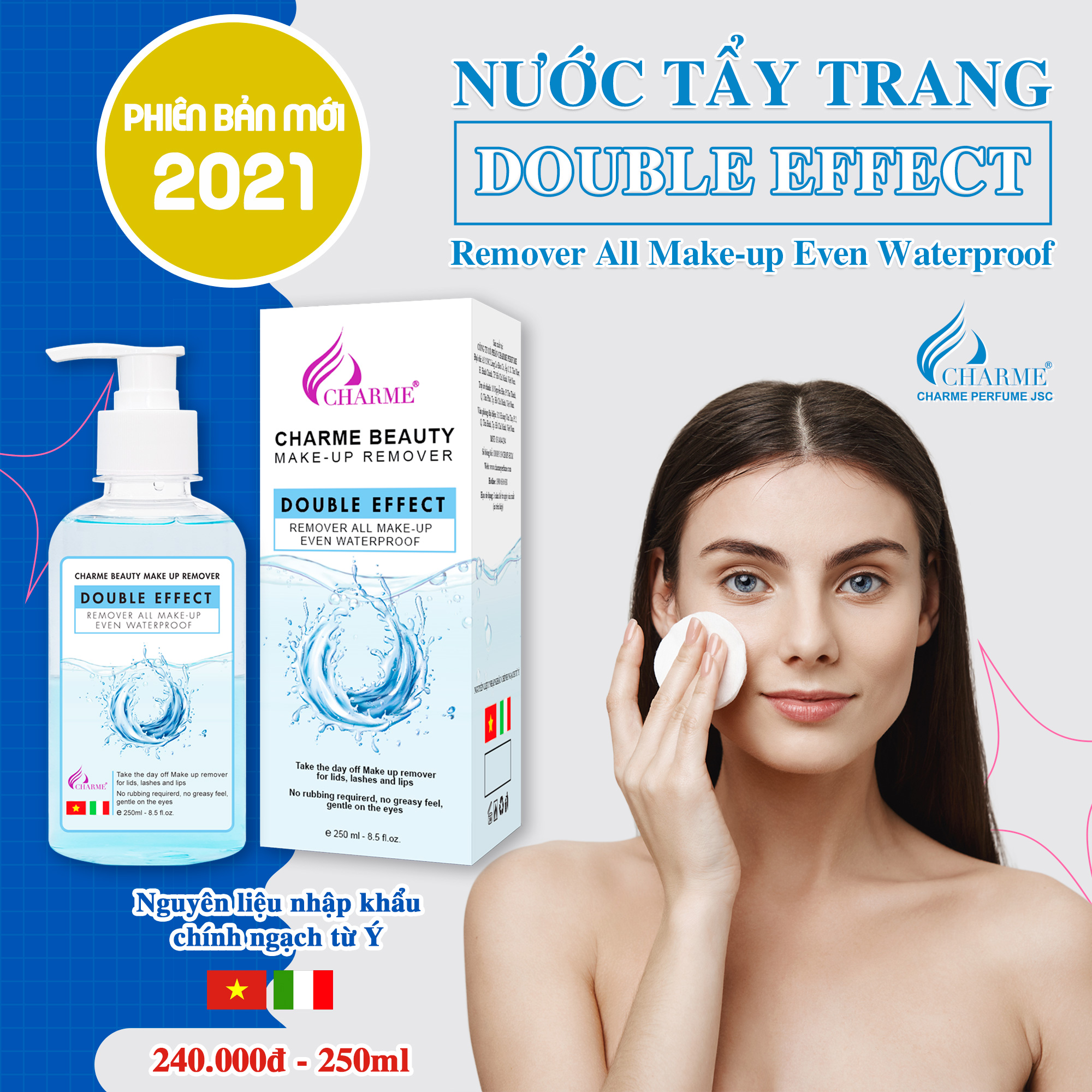 Nước Tẩy Trang CHARME Hoạt Tính Dưỡng Ẩm Chuyên Sâu Làm Sạch Bụi Bẩn Phù Hợp Mọi Loại Da 250ml