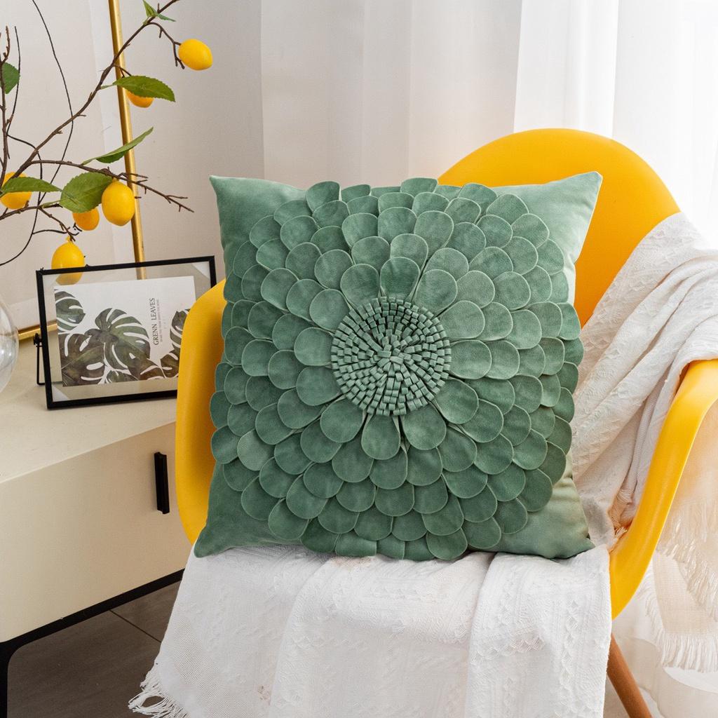 Gối trang trí sofa cao cấp, hoa văn độc lạ màu xanh rêu 45x45cm, 30x50cm