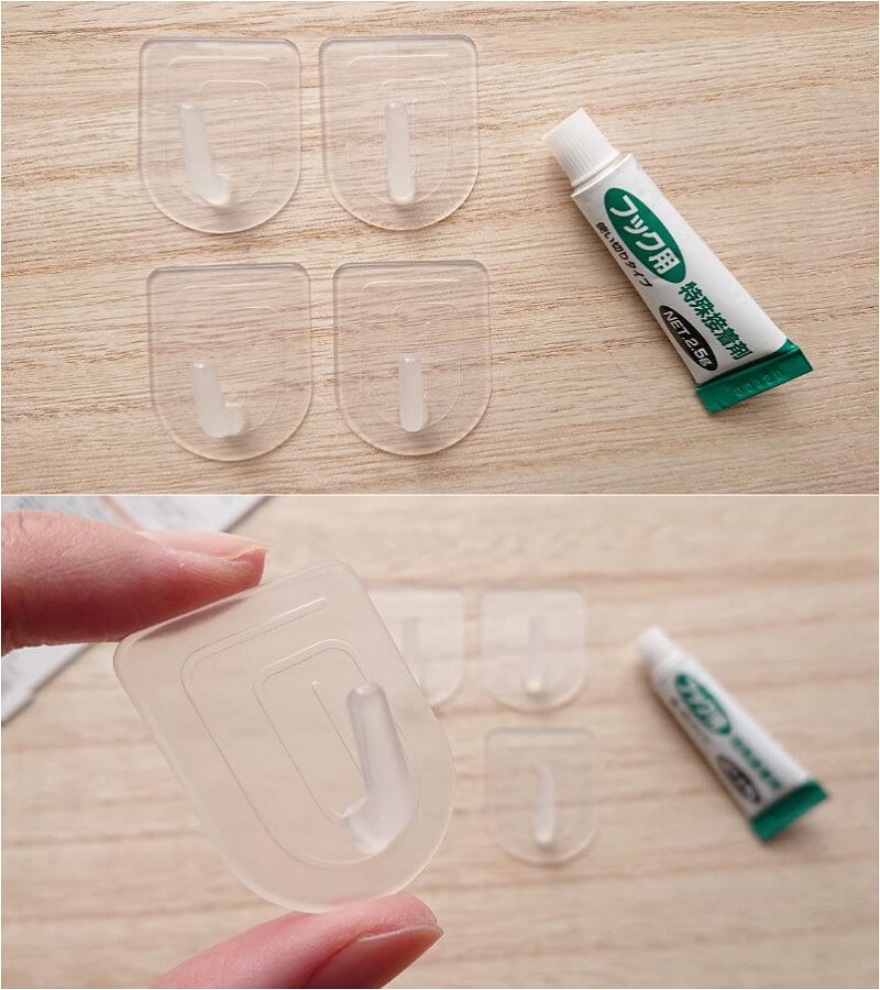 Set 04 móc dính + tuýp keo dán Kokubo Hook size S - Hàng Nội Địa Nhật Bản