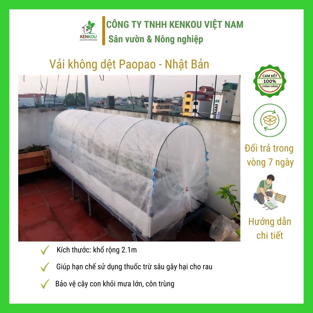 Màng phủ vải không dệt khổ 2.1m x dài 20m Passlite, Paopao Nhật Bản, ngăn sương, ngăn mưa, giữ ấm, thông thoáng