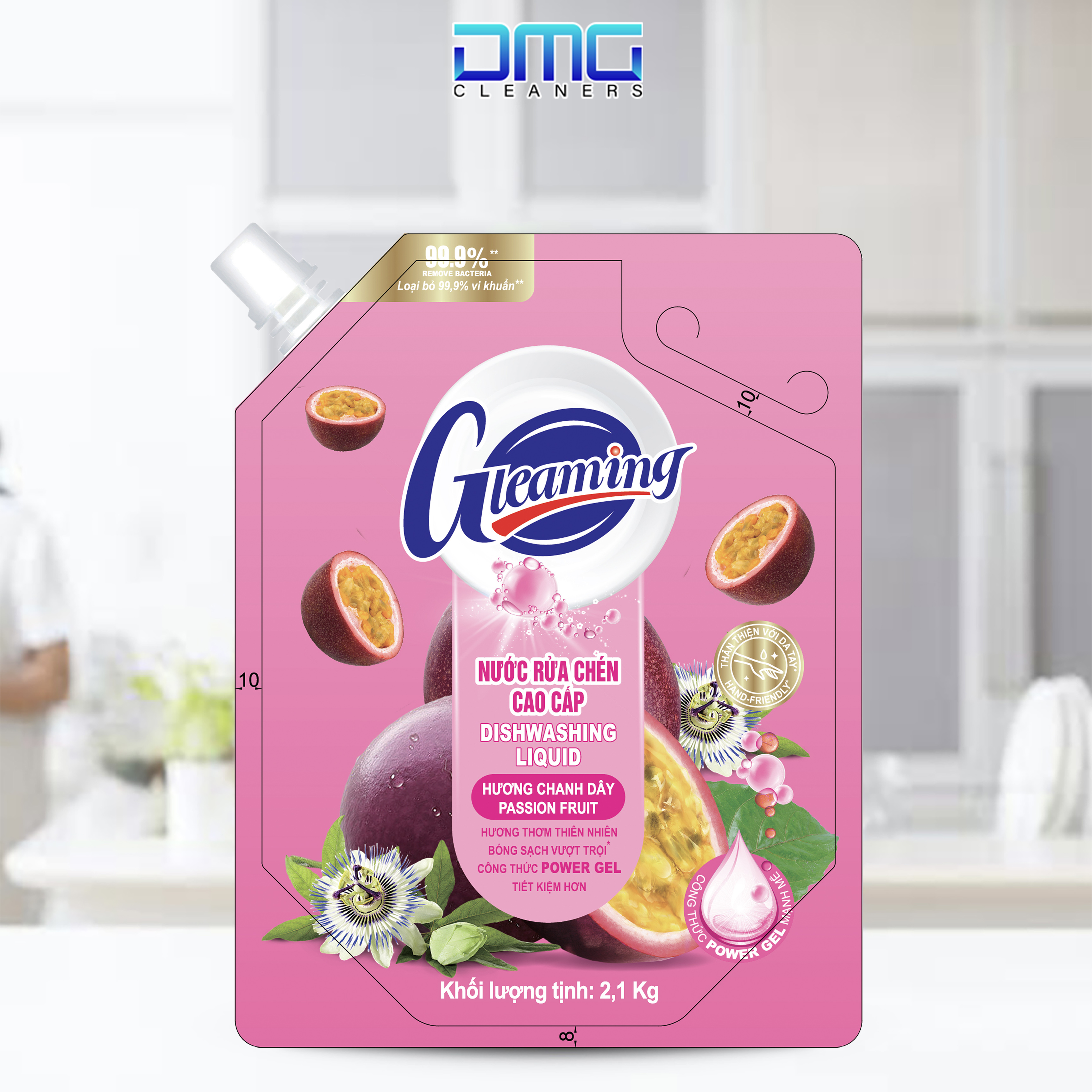 Túi Nước Rửa Chén Bát Cao Cấp Gleaming 3,15Kg Hương Chanh Dây