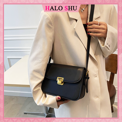 Túi xách nữ đeo chéo dây da dáng hộp đơn giản phù hợp đi chơi HaLo Shu mã DD001 đen, nâu