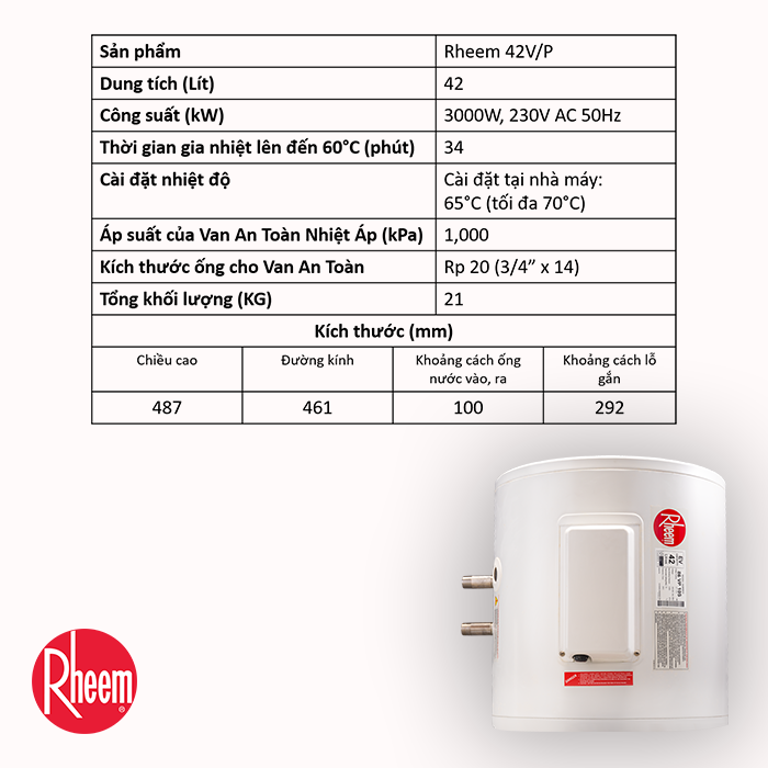 Bình Nước Nóng Gián Tiếp Rheem 42V/P - Hàng chính hãng