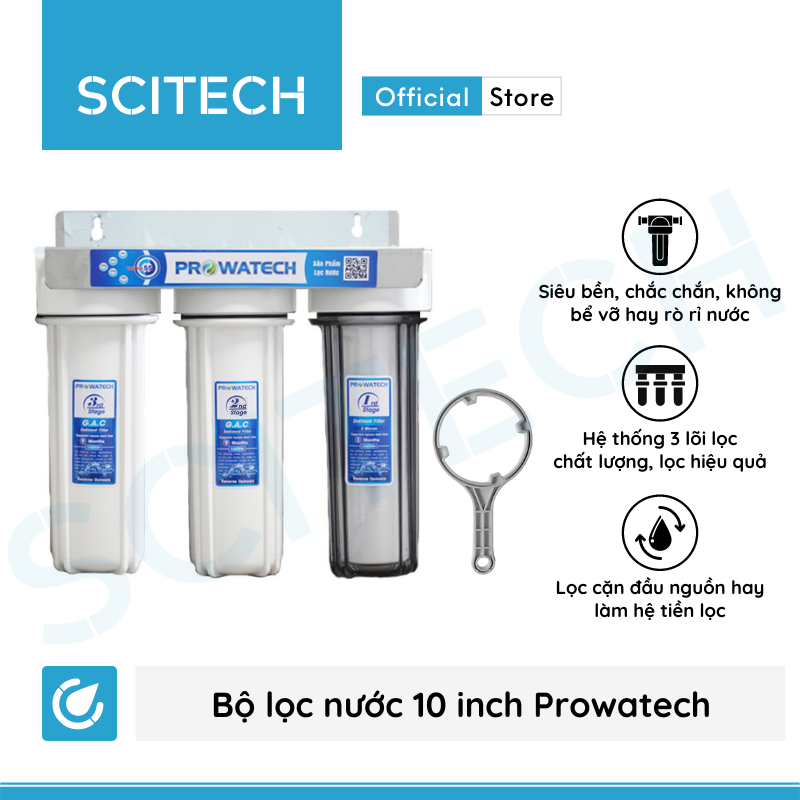 Bộ lọc nước sinh hoạt, bộ ba lọc thô 10 inch Prowatech by Scitech (3 cấp lọc) - Hàng chính hãng