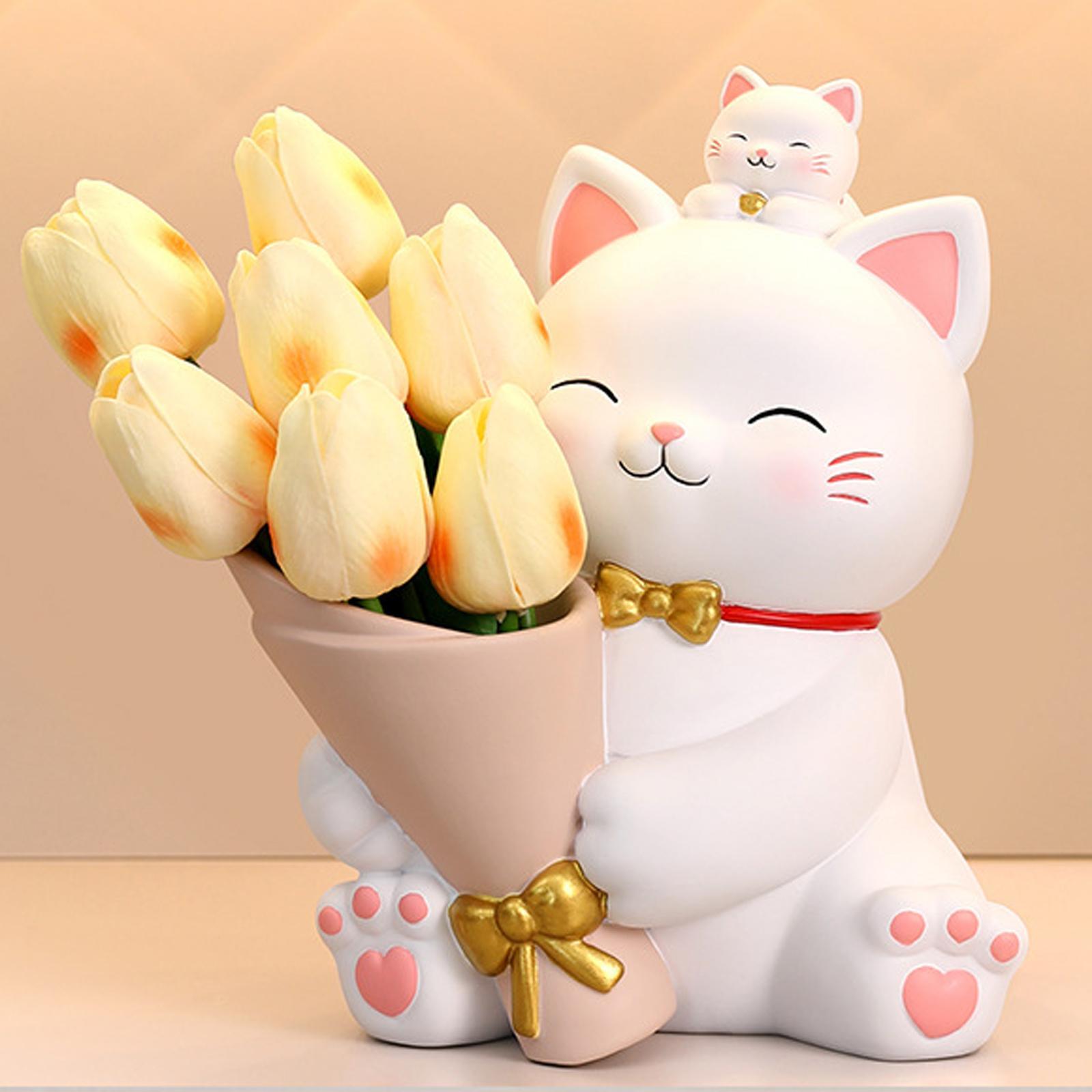 Minimalist Resin Cat Statue Figurines Planters Flower Pot Home Holder Flowers Vase for Housewarming Party Living Room Ornaments Wedding