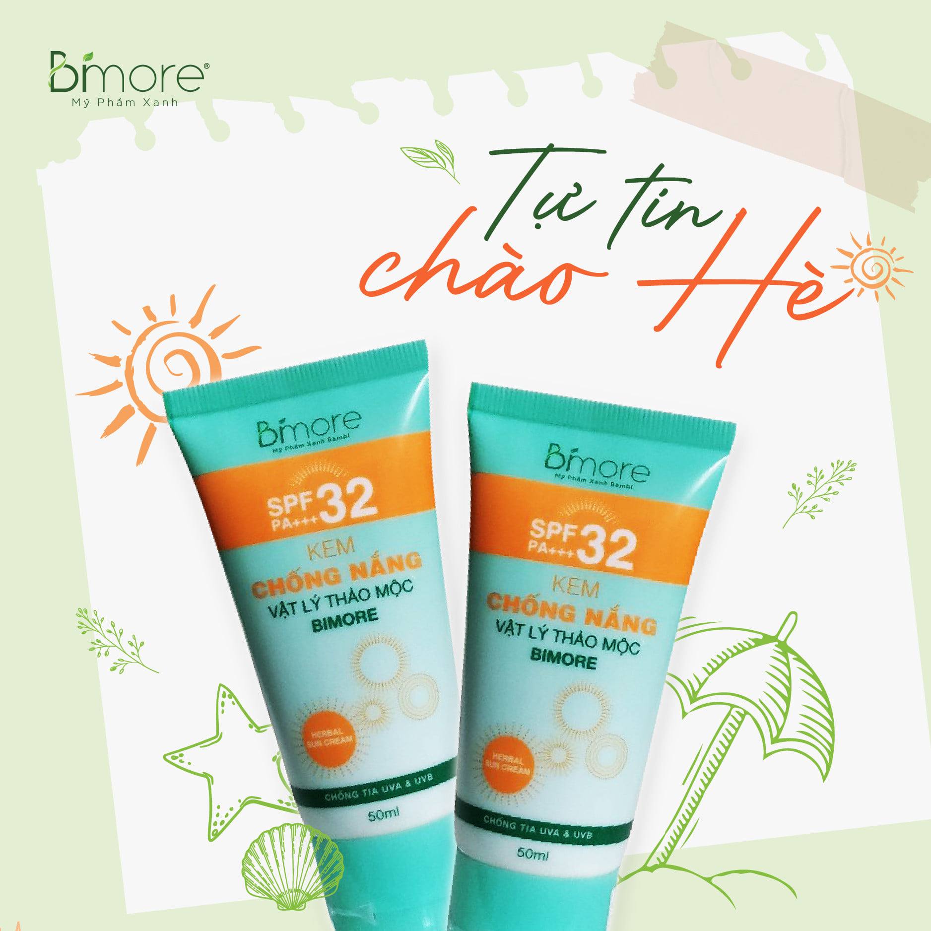 Kem chống nắng Bimore SPF PA+++35 dưỡng da và ngăn tia UVA_UVB_50ml