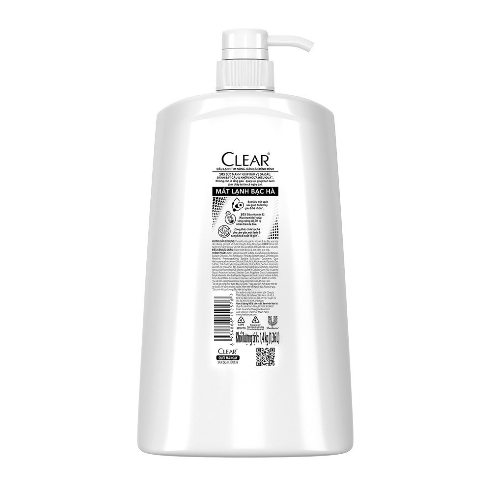 Dầu Gội Clear Sạch Gàu Dầu Gội Sạch Gàu Mát Lạnh Bạc Hà 3X Sức Mạnh Đánh Bay Gàu, Ngứa, Vi Khuẩn 1.4kg