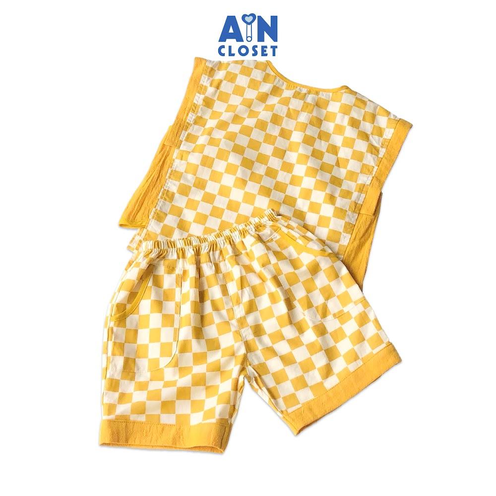 Bộ quần áo ngắn unisex họa tiết Caro vàng cotton - AICDBT4VX6RE - AIN Closet