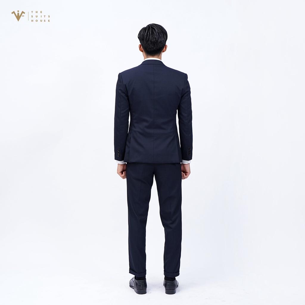 Bộ vest nam xanh đen vân xương cá, suits sartorial, form ôm The Suits House
