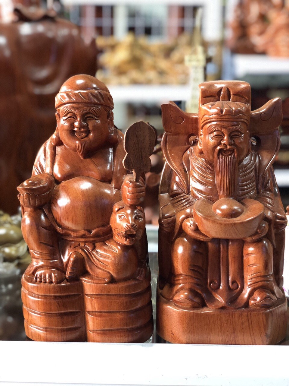 Tượng 2 ông thổ địa thờ ban thần tài gỗ hương