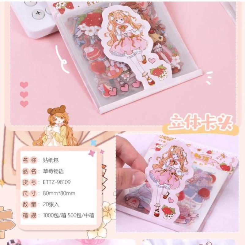 Set 20 miếng sticker cute dán vở, dán điện thoại, ...các kiểu hình cô gái, thú cưng bánh kẹo... (giao hình ngẫu nhiên)