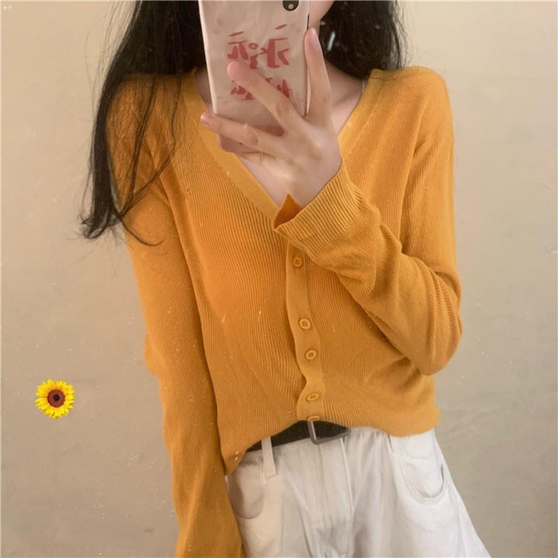 MS376 Áo len nữ dệt kim mỏng khuy kép