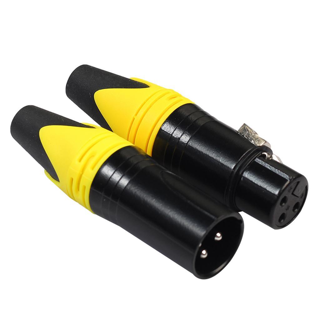 2X 3 Pins XLR Connector Male and Female Microphone Mic Cable Adapter Yellow
