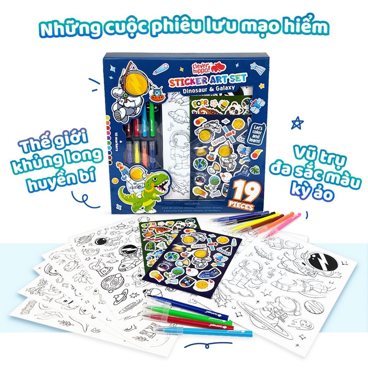 Đồ Chơi Bộ Sticker Nghệ Thuật Và Bút Marker - Dinosaur &amp; Galaxy CLEVERHIPPO SS02