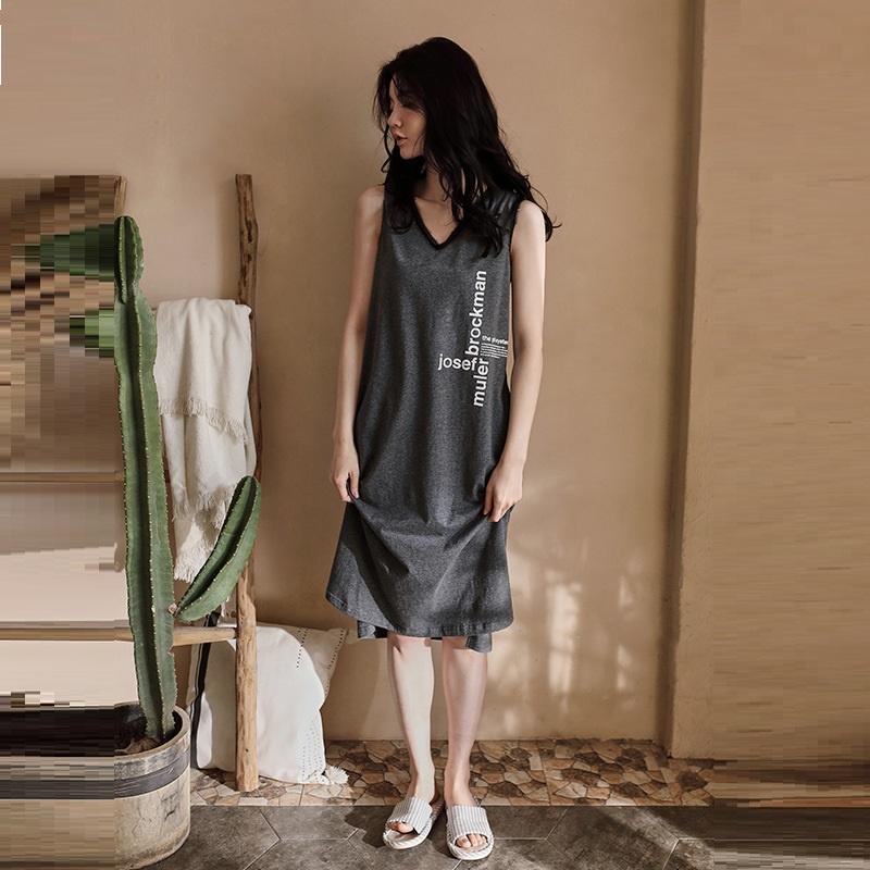 Váy mặc nhà dáng lỡ không tay mùa hè vải thun cotton