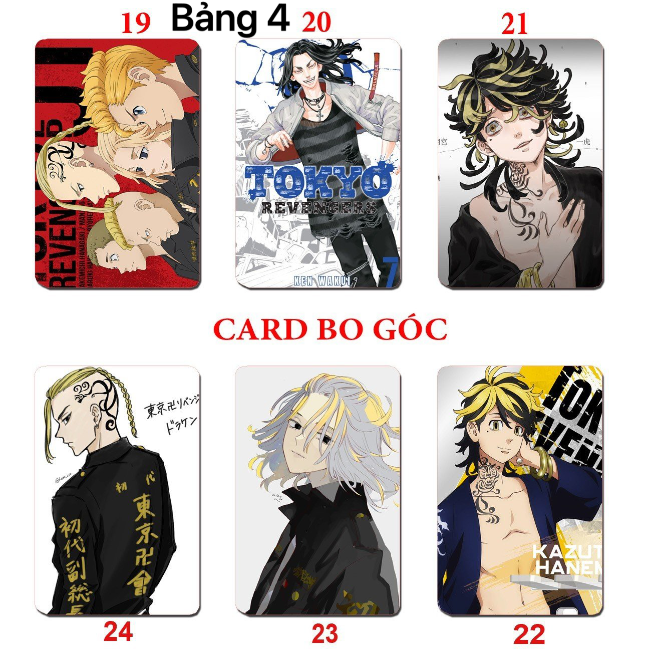 Card bo góc Tokyo Revengers 6 ảnh khác nhau/ Thẻ card kịch trường Takemiki Tokyo Revengers