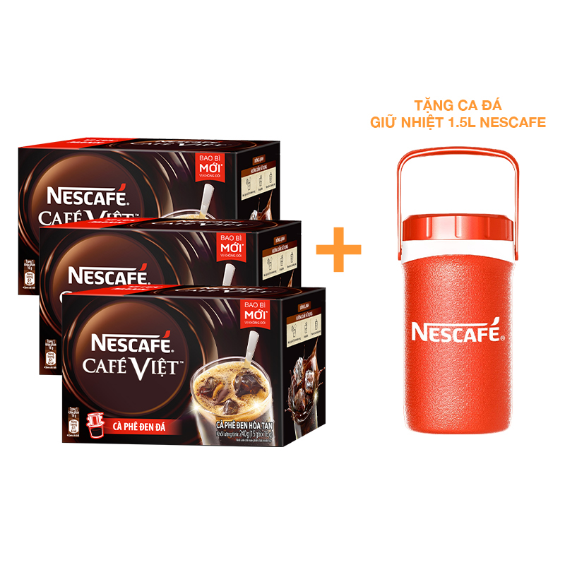 Combo 3 Hộp Cà phê đen hòa tan NESCAFÉ CAFÉ VIỆT (Hộp 15 gói x 16g)