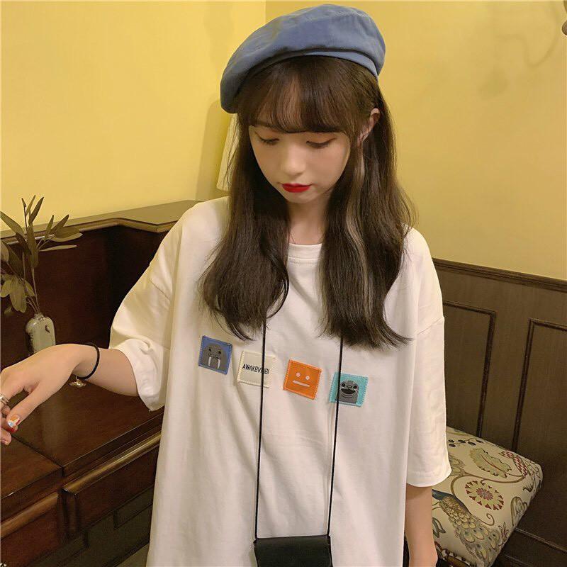 Áo thun tay lỡ form rộng - phông nam nữ cotton oversize - T shirt thêu 4 logo - 2N Unisex