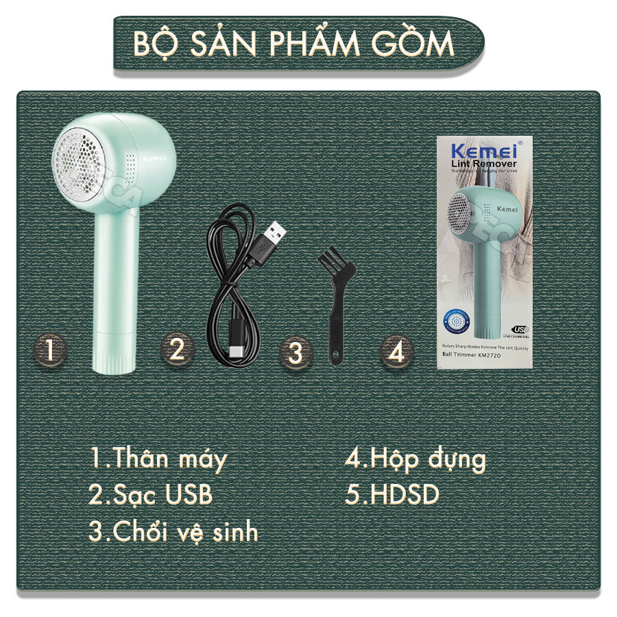 Máy cắt lông xù quần áo không dây Kemei KM-2720 thiết kế 6 lưỡi cắt thông dụng cắt lông xù nhiều loại vải - Chính hãng