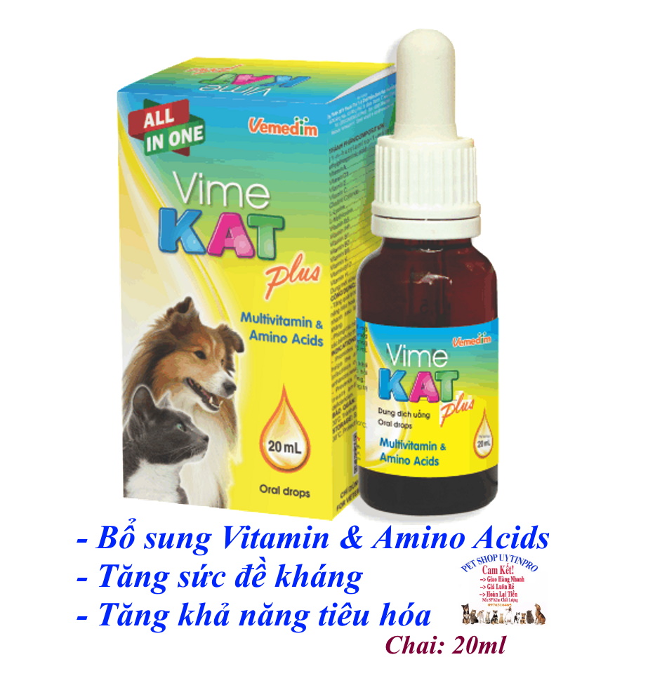 Chai bổ sung MultiVitamin &amp; Amino Acids cho Chó Mèo Thú cưng Vemedim Vime Kat Plus Chai 20ml Giúp tăng sức đề kháng