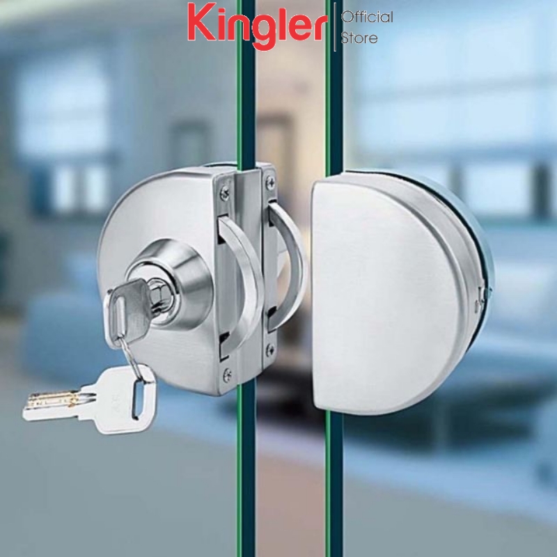 Khóa Cửa Lùa Kính, Khóa Bán Nguyệt Inox, Khóa Bán Nguyệt Cửa Kính 10- 12 ly, Không Cần Khoan Cắt Kính, Kingler 3205