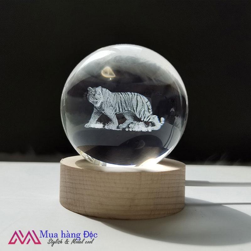 Quả cầu pha lê 12 con giáp đạo 6CM khắc 3d Larser đèn led