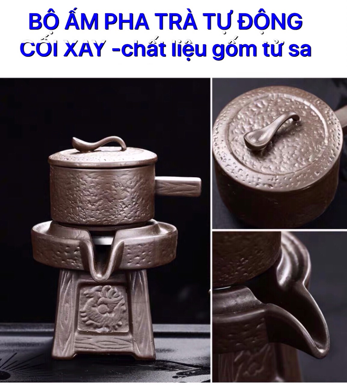 Bộ ấm chén pha trà đẹp Cối xay gốm tử sa cao cấp,Bộ chén uống trà đạo màu nâu đất 10 chi tiết giá rẻ