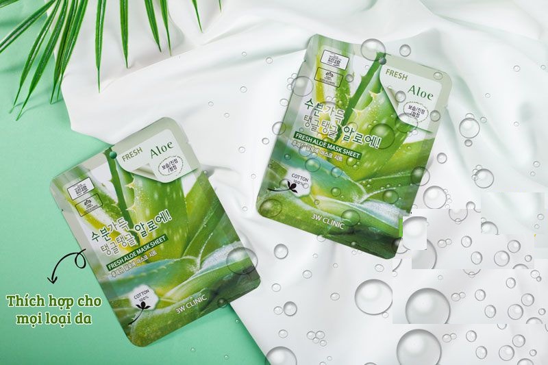 Combo 10 Mặt nạ chiết xuất từ lô hội 3W CLINIC FRESH ALOE MASK SHEET 23ml x 10