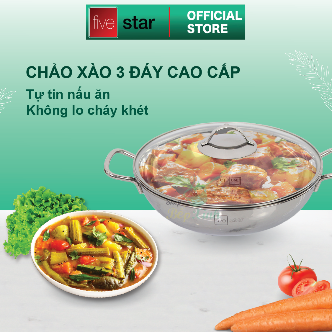 Chảo Xào 3 Đáy Nắp Kính FivestarW32-3DG