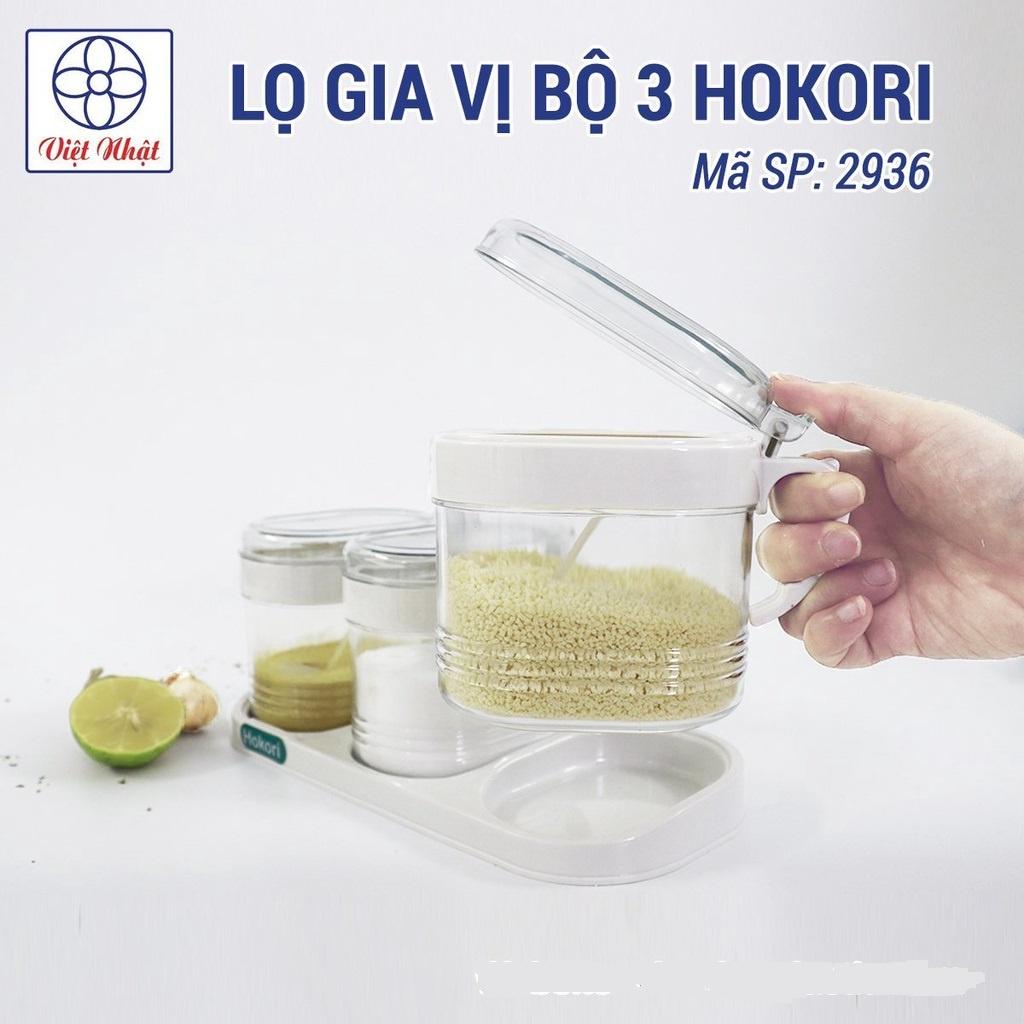 Bộ 3 lọ đựng gia vị Hokori có nắp đậy kèm thìa cao cấp nhựa PP dày dặn bền đẹp - Đồ gia dụng, dụng cụ nhà bếp thông minh