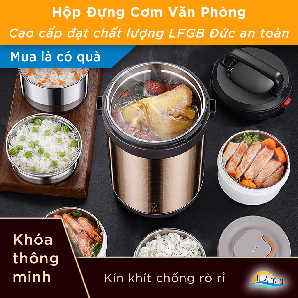 Hộp Đựng Cơm Giữ Nhiệt Inox 304 Văn Phòng 2 Tầng 1600ml 2000ml Cao Cấp Đạt Chất Lượng Đức SSGP